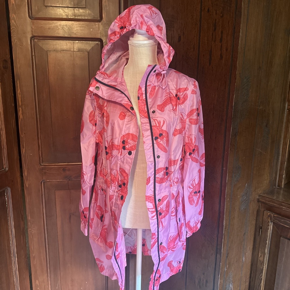 Womens Joules Golightly Pink Lobster Waterproof Packable Rain Jacket size 6